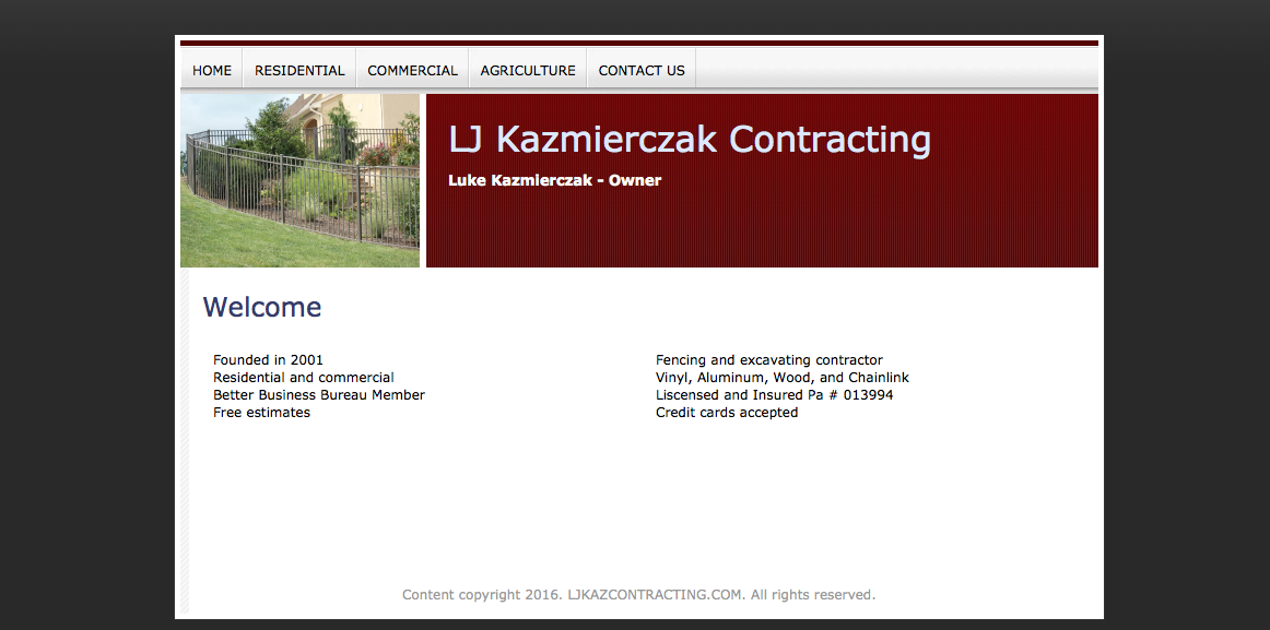 L.J. Kazmierczak Contracting website Design berks county