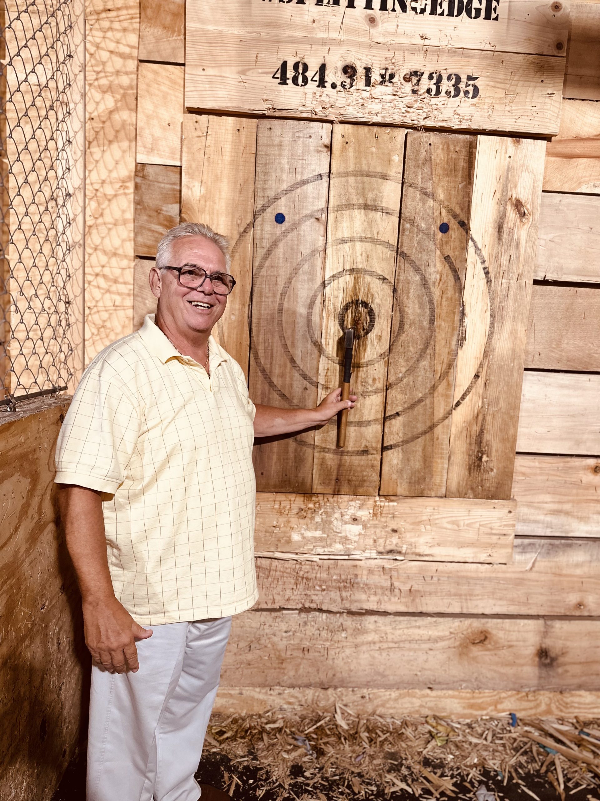 Beat a guy from delco at Axe Throwing in Malvern PA at Splitting Edge Axe Throwing